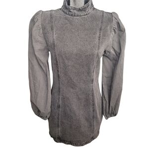 Missguided Black Light Wash Denim Puff Sleeve Fitted Mini Dress 6